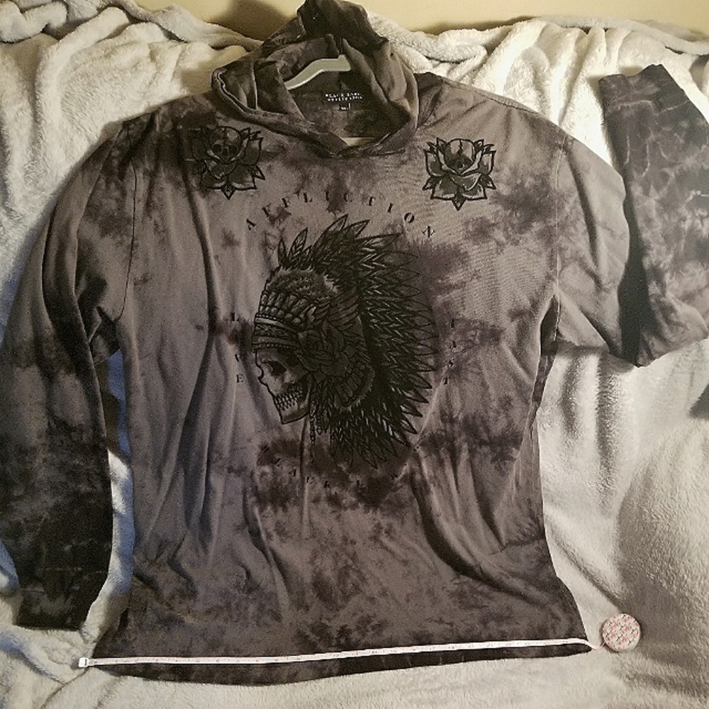 Mens Affliction long sleeve hooded Tshirt